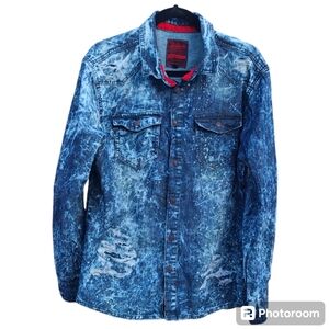 Jordan‎ Craig distressed denim button down shirt jacket Large Men's